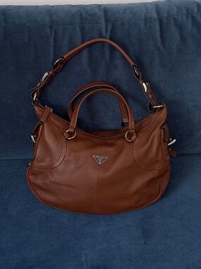 Prada Pebble Leather Dark Brown Hobo Bag